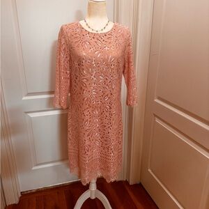 Kensie Lace Long Sleeve Dress in Peach